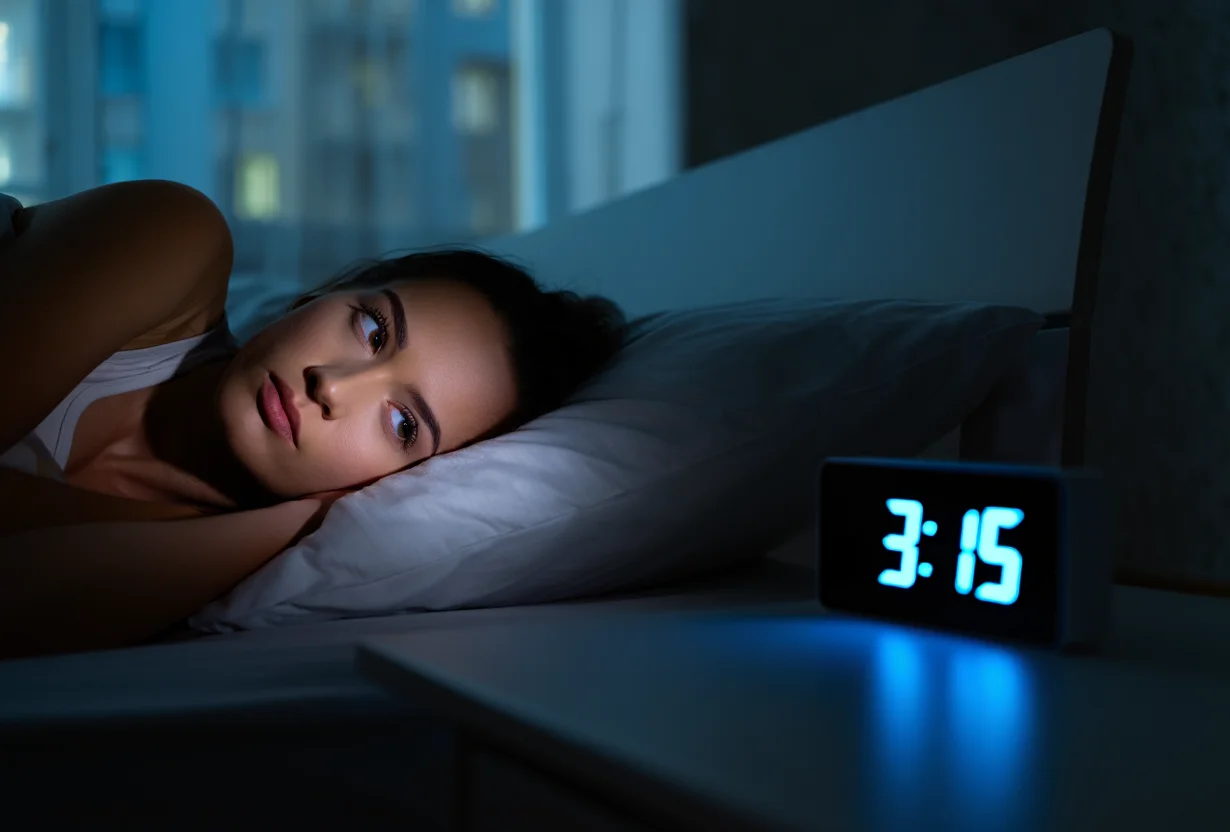 Девушка лежит на кровати и смотрит на время